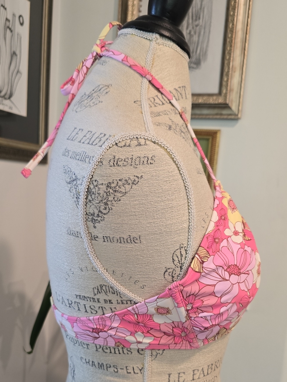 Xhilaration Pink Floral Bandeau Halter Bikini Top - Picture 5 of 6